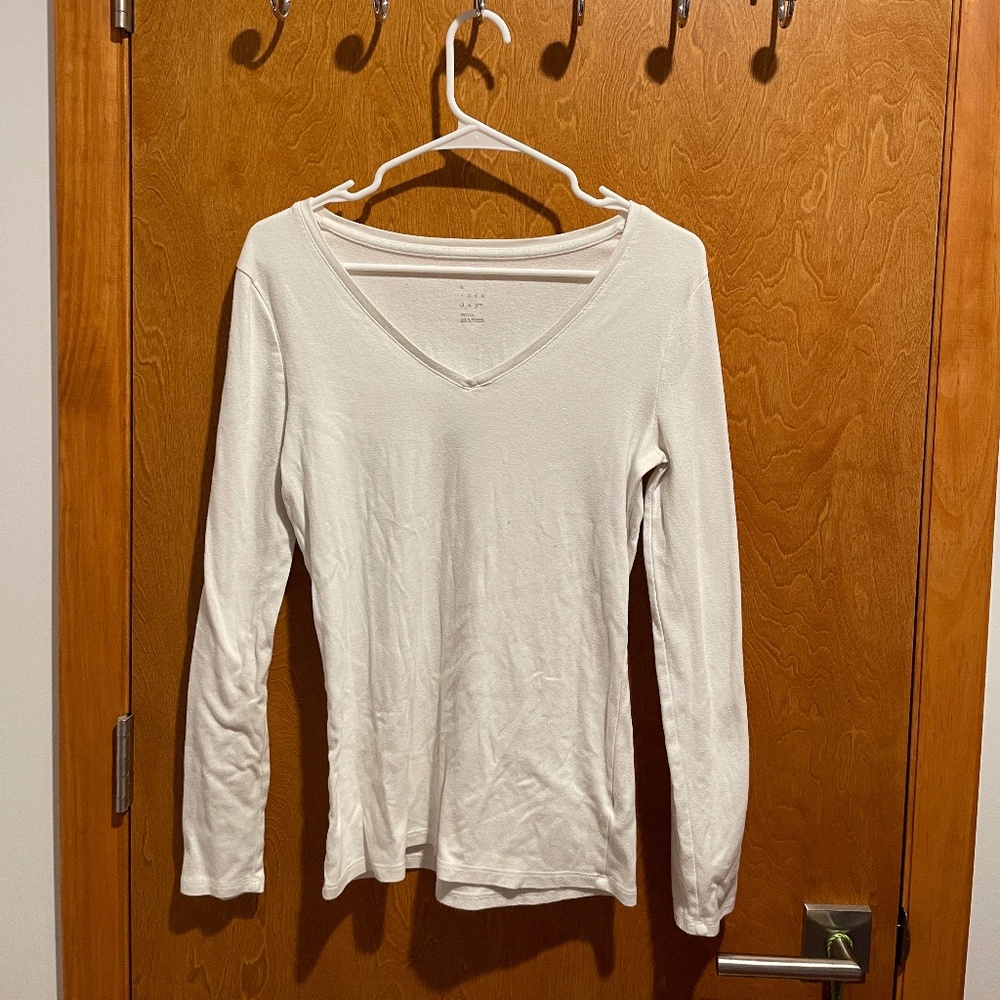 White Vneck Long Sleeve